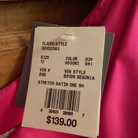 David’s Bridal stretch satin dress. Size 12, color is begonia. Zips in back. - Picture 2 of 5